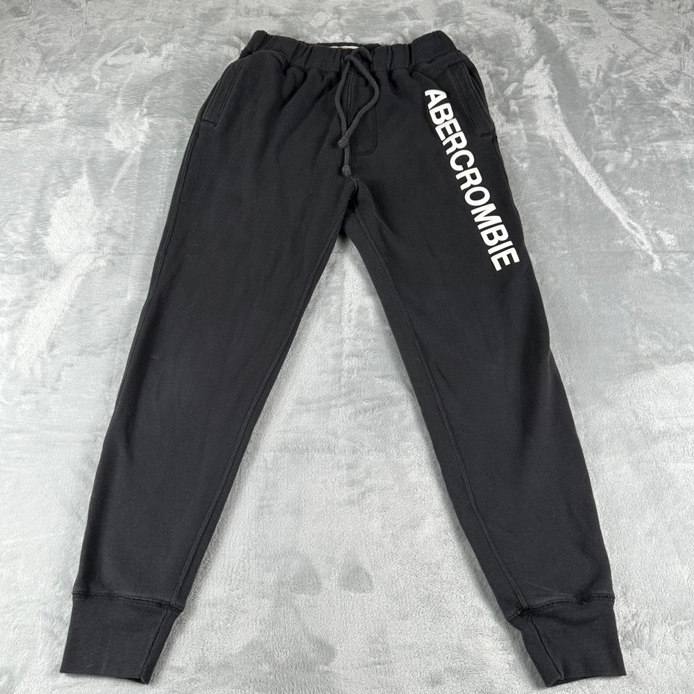 Abercrombie & Fitch Joggers Women Small Black Logo Sweatpants Soft Fleece Y2K